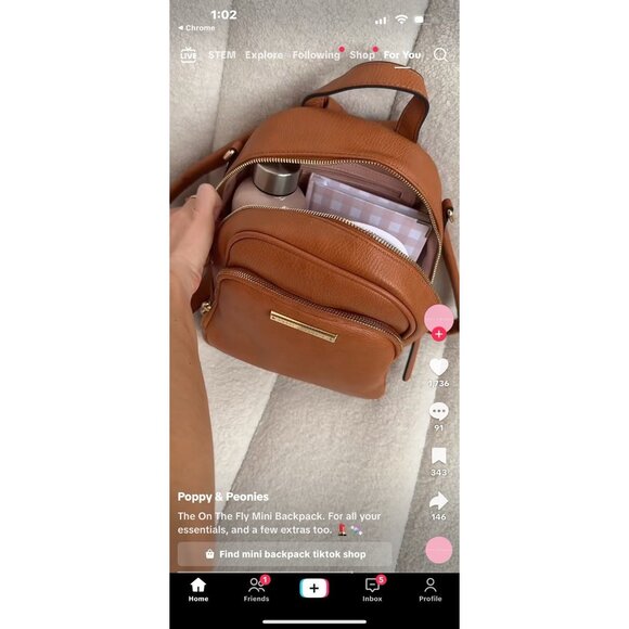 NWT Poppy & Peonies Mini Backpack - Tan- Vegan Leather - Picture 7 of 7